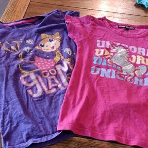 2 Cute Purple and Pink Short Sleeve Tees Vibrant Cartoon Graphics